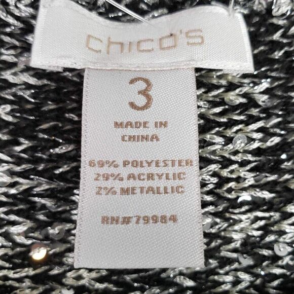 Chicos Sweater Womens Size 3 US XL Black Gray Sparkle Metallic Pullover - Picture 4 of 9